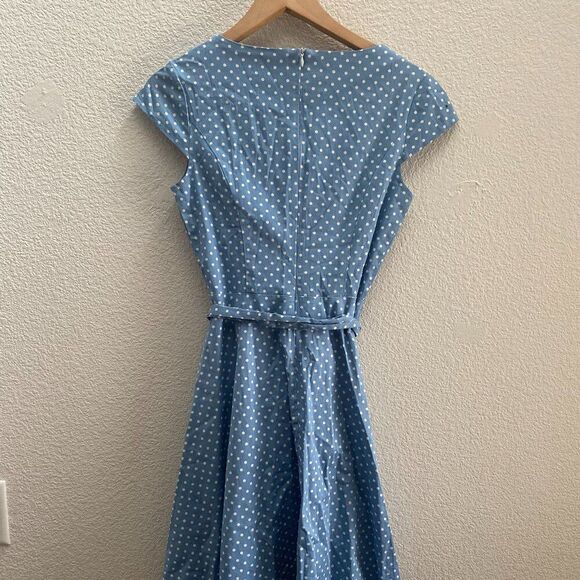 Dressy Star Blue Polka Dot Dress Swing Dress Fit & Flare Rockabilly Size Medium - Picture 3 of 5